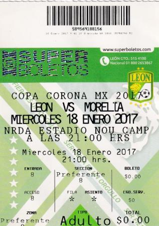 Boleto León vs Morelia, Copa Corona MX 2017