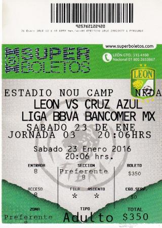 Boleto León vs Cruz Azul, Clausura 2016