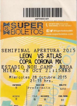 Boleto León vs Atlas, semifinal Copa Corona MX 2015
