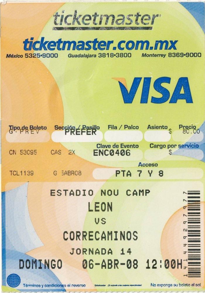 Boleto León vs Correcaminos, Clausura 2008