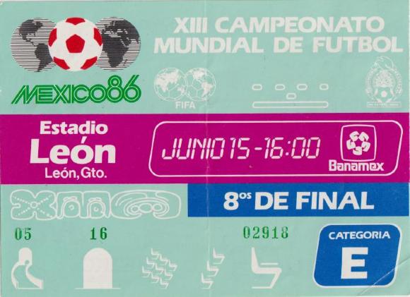 Boleto para Unión Soviética vs Bélgica en el Estadio León, México 86