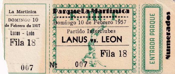 Boleto León vs Lanús de Argentina, 1957