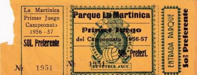 Boleto primer juego del campeonato 1956-57 en La Martinica