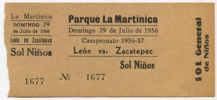 Boleto León vs Zacatepec en La Martinica, 1956