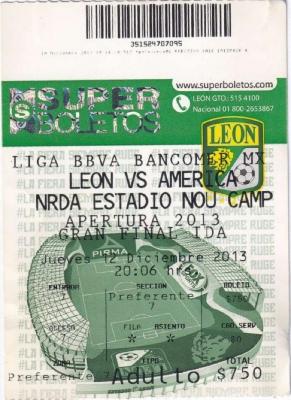 Boleto León vs América, juego de ida final 2013