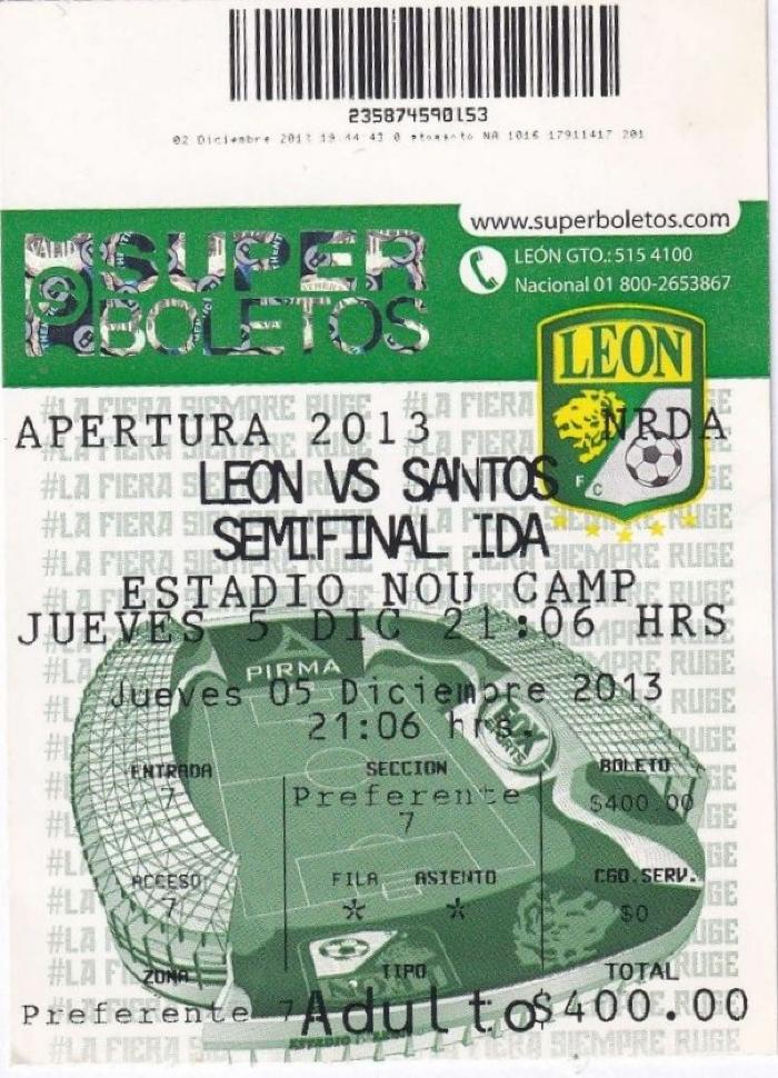 Boleto León vs Santos, semifinales 2013