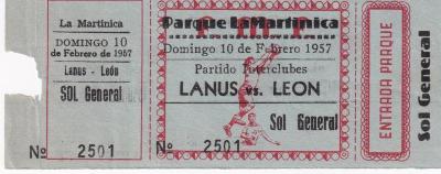 Boleto León vs Lanús de Argentina, 1957