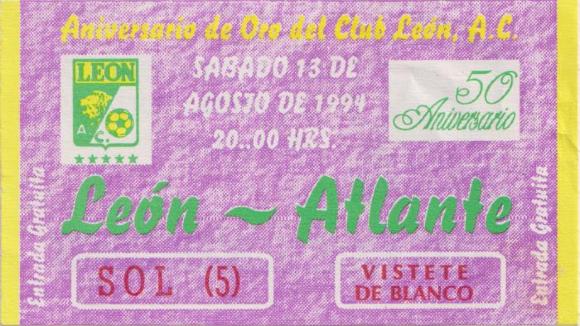 Boleto León vs Atlante, 50 Aniversario del Club León 