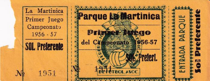 Boleto primer juego del campeonato 1956-57 en La Martinica
