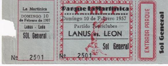 Boleto León vs Lanús de Argentina, 1957