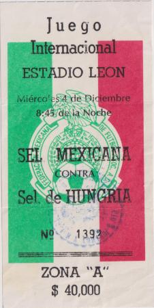 Boleto partido amistoso México vs Hungría, 1991