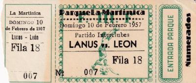 Boleto León vs Lanús de Argentina, 1957