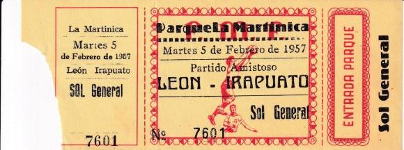 Boleto partido amistoso León vs Irapuato, 1957