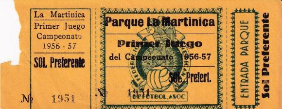 Boleto primer juego del campeonato 1956-57 en La Martinica