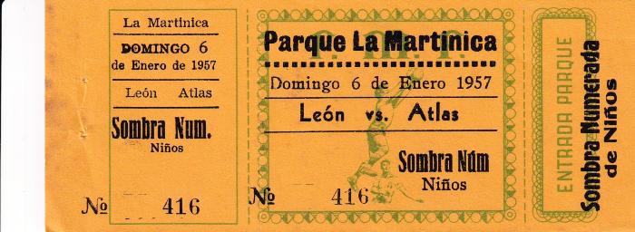 Boleto León vs Atlas en La Martinica, 1957