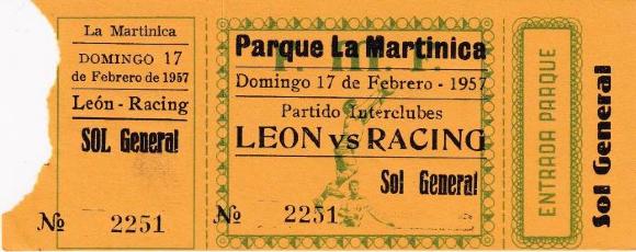 Boleto León vs Racing de Argentina, 1957
