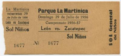 Boleto León vs Zacatepec en La Martinica, 1956