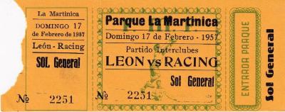 Boleto León vs Racing de Argentina, 1957
