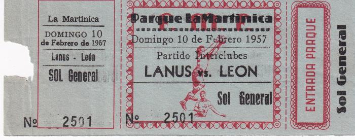 Boleto León vs Lanús de Argentina, 1957