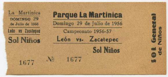 Boleto León vs Zacatepec en La Martinica, 1956