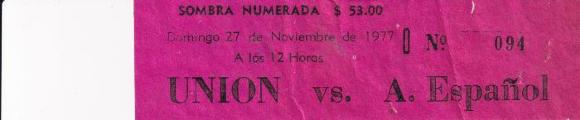 Boleto Unión de Curtidores vs Atlético Español, 1977