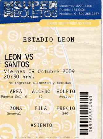 Boleto León vs Santos, 2009