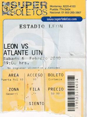 Boleto León vs Atlante UTN, Clausura 2010