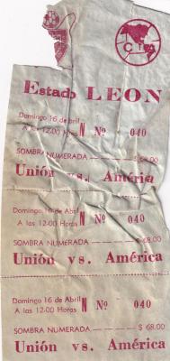 Boleto Unión de Curtidores vs América, 1978