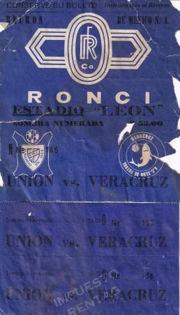 Boleto Unión de Curtidores vs Veracruz, 1977