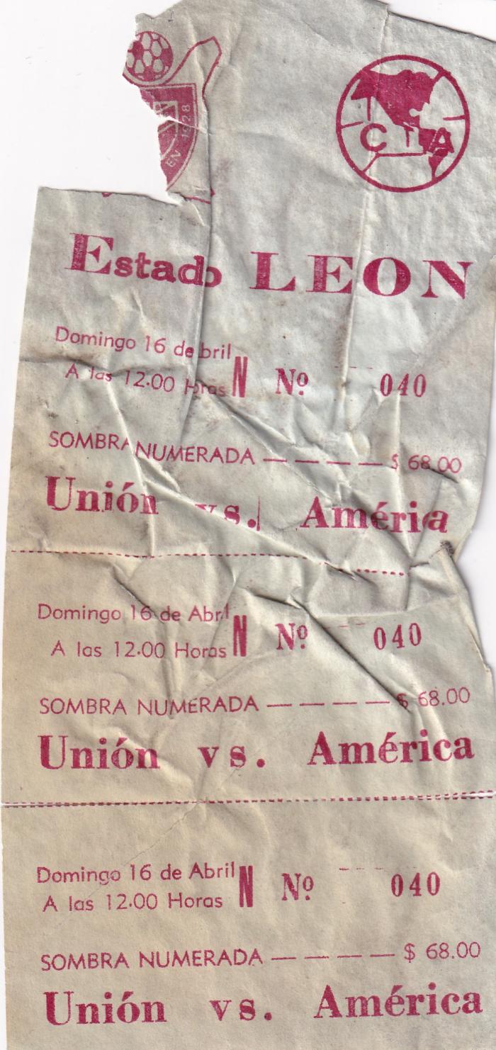 Boleto Unión de Curtidores vs América, 1978