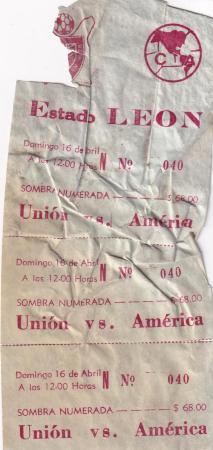 Boleto Unión de Curtidores vs América, 1978