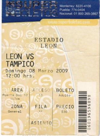 Boleto León vs Tampico, Clausura 2009