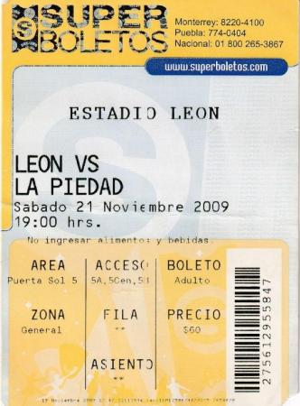 Boleto León vs La Piedad, Apertura 2009