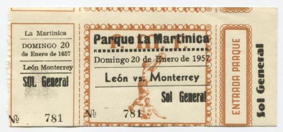 Boleto León vs Monterrey, 1957