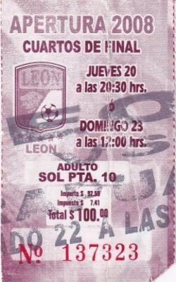 Boleto León vs Irapuato, cuartos de final Apertura 2008