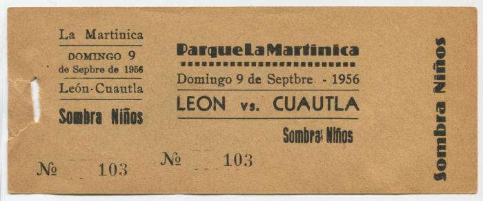 Boleto León vs Cuautla en La Martinica, 1956
