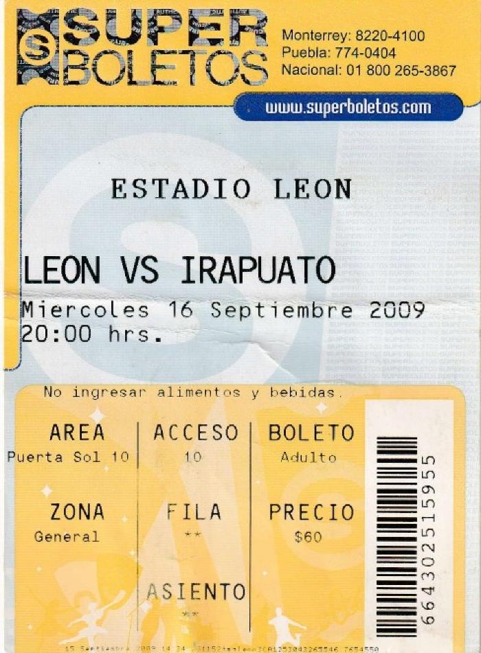 Boleto León vs Irapuato, Apertura 2009