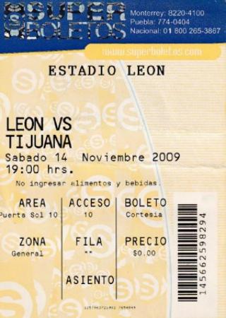 Boleto León vs Tijuana, Apertura 2009