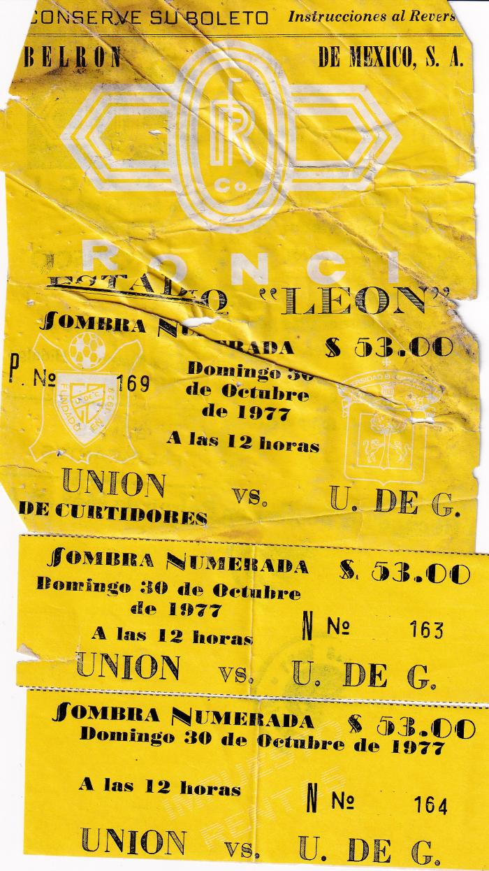 Boleto Unión de Curtidores vs U de G, 1977 