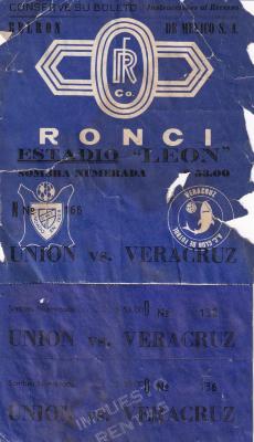 Boleto Unión de Curtidores vs Veracruz, 1977