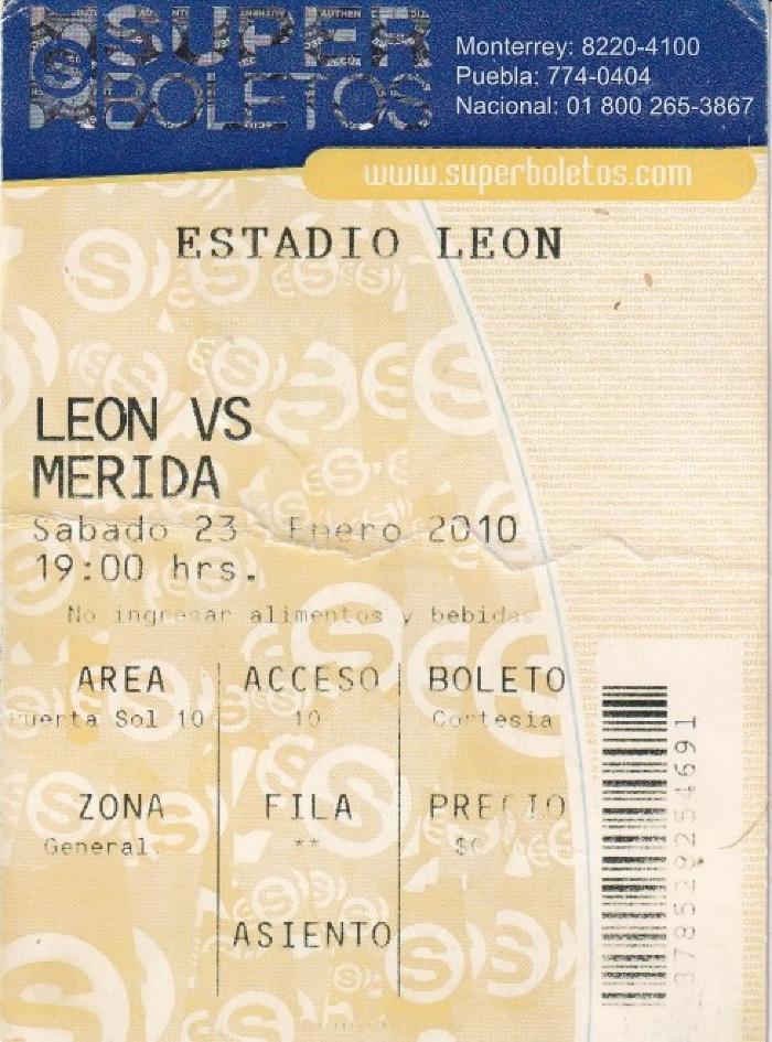 Boleto León vs Mérida, Clausura 2010