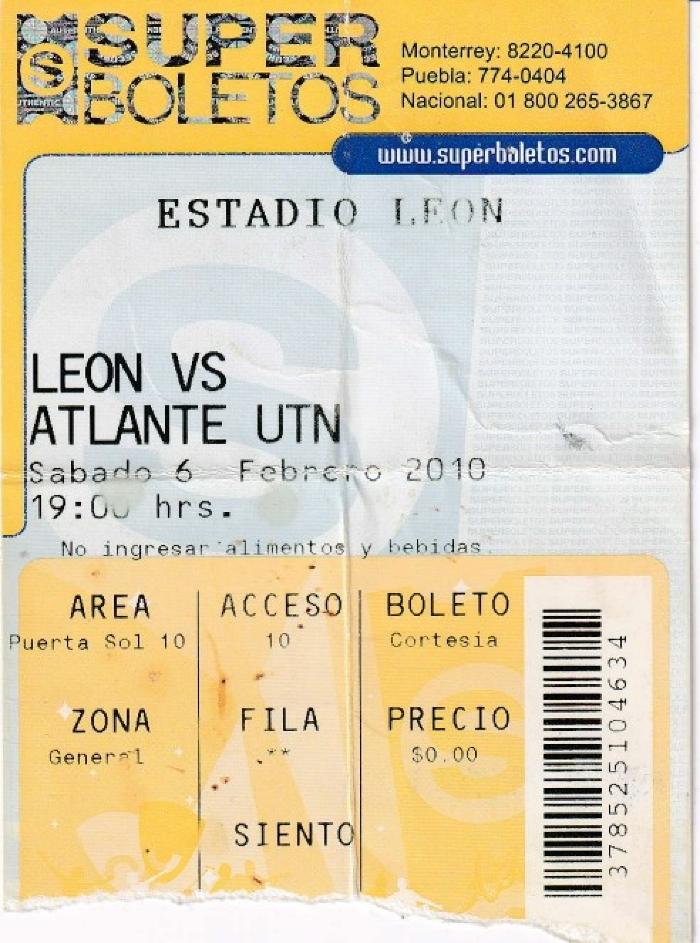 Boleto León vs Atlante UTN, Clausura 2010