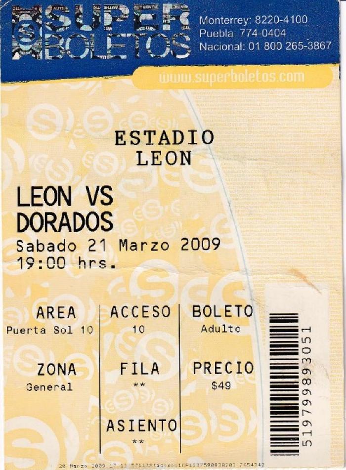 Boleto León vs Dorados, Clausura 2009

