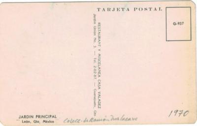 Tarjeta postal a color del Jardín Principal de León