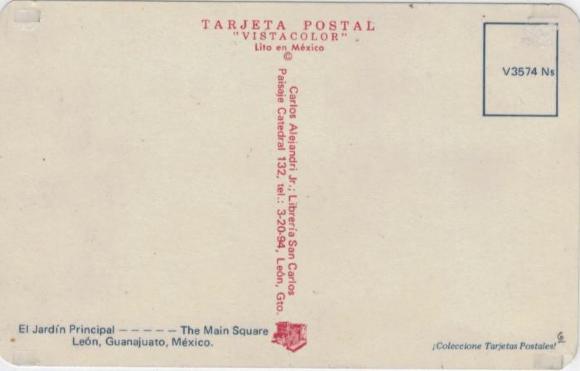 Tarjeta postal a color del Jardín Principal (Ca.1960)